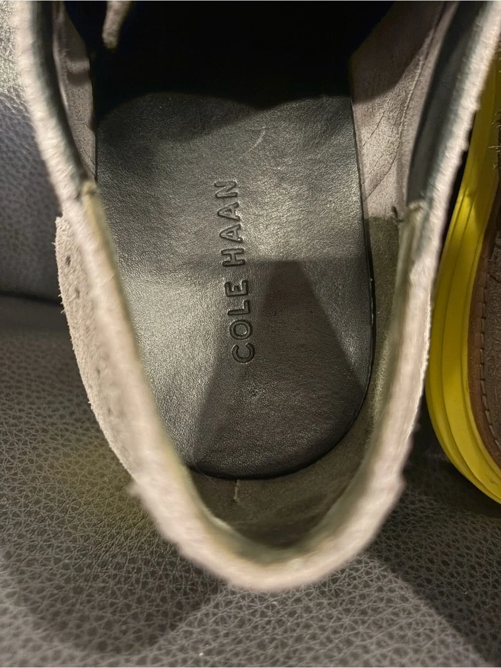 Cole Haan Grey Suede Wingtip Oxford with Yellow Sole